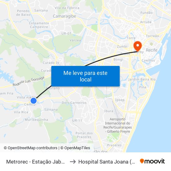 Metrorec - Estação Jaboatão to Hospital Santa Joana (TMO) map