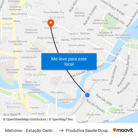 Metrorec - Estação Central Recife to Produtiva Saude Ocupacional map