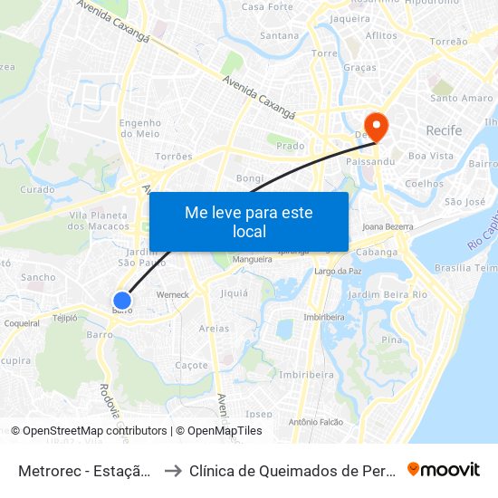 Metrorec - Estação Barro to Clínica de Queimados de Pernambuco map