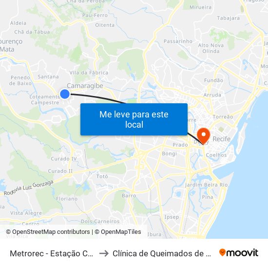 Metrorec - Estação Camaragibe to Clínica de Queimados de Pernambuco map