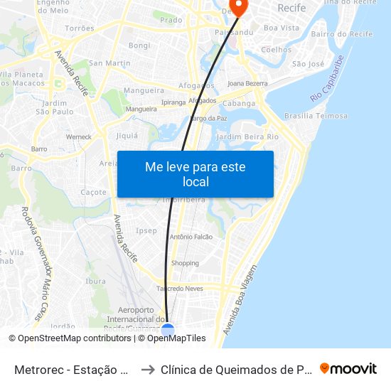 Metrorec - Estação Aeroporto to Clínica de Queimados de Pernambuco map