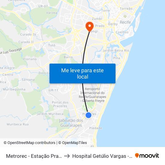 Metrorec - Estação Prazeres to Hospital Getúlio Vargas - UTI 1 map