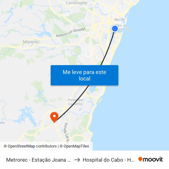 Metrorec - Estação Joana Bezerra to Hospital do Cabo - Hapvida map