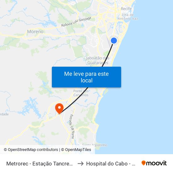 Metrorec - Estação Tancredo Neves to Hospital do Cabo - Hapvida map