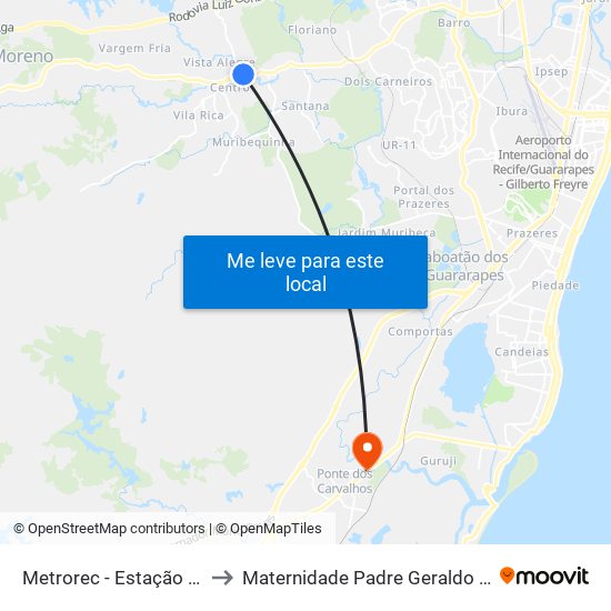Metrorec - Estação Jaboatão to Maternidade Padre Geraldo Leite Barros map