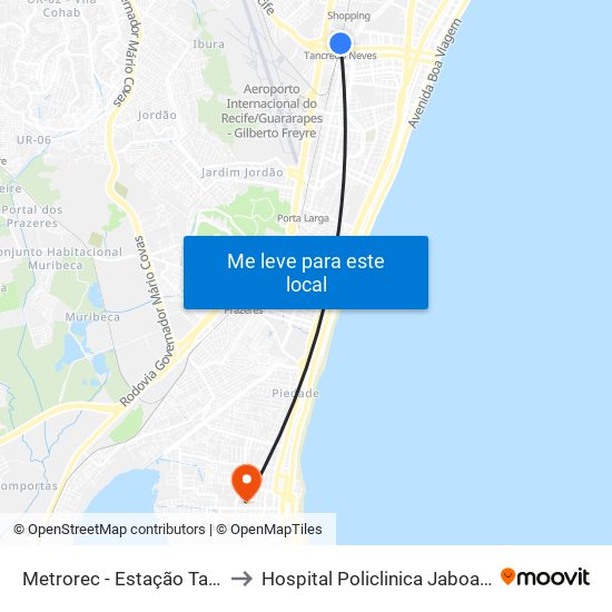 Metrorec - Estação Tancredo Neves to Hospital Policlinica Jaboatao Guararapes map