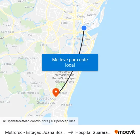 Estação Joana Bezerra - Metrorec to Hospital Guararapes map