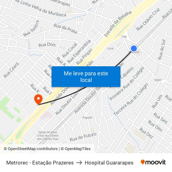 Metrorec - Estação Prazeres to Hospital Guararapes map