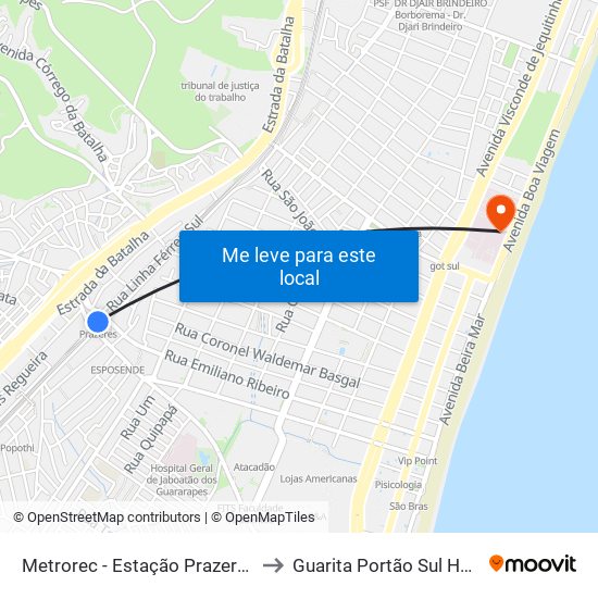 Metrorec - Estação Prazeres to Guarita Portão Sul Harf map