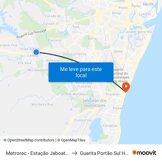 Metrorec - Estação Jaboatão to Guarita Portão Sul Harf map