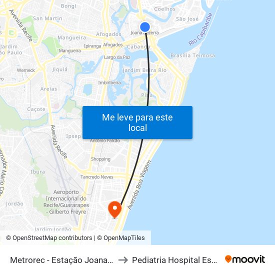 Metrorec - Estação Joana Bezerra to Pediatria Hospital Esperança map