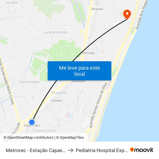 Metrorec - Estação Cajueiro Seco to Pediatria Hospital Esperança map