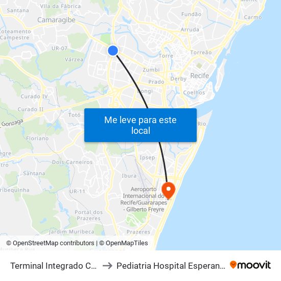 Terminal Integrado Cdu to Pediatria Hospital Esperança map