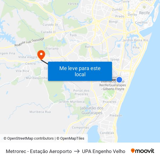 Metrorec - Estação Aeroporto to UPA Engenho Velho map