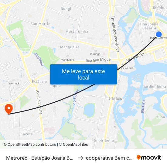 Metrorec - Estação Joana Bezerra to cooperativa Bem cuidar map