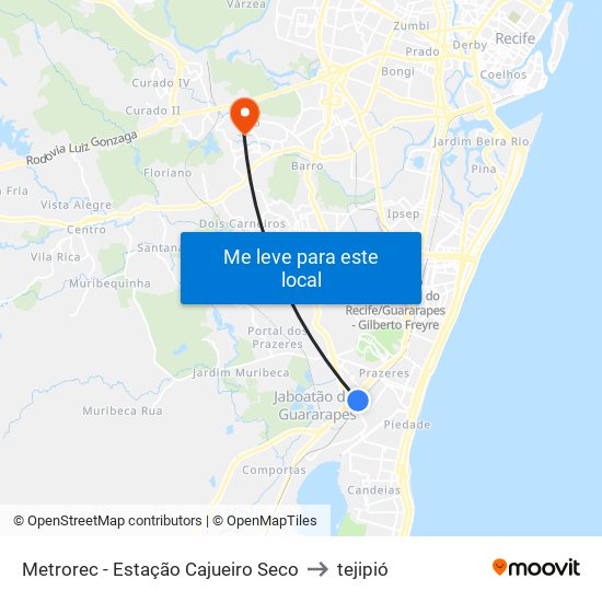 Metrorec - Estação Cajueiro Seco to tejipió map