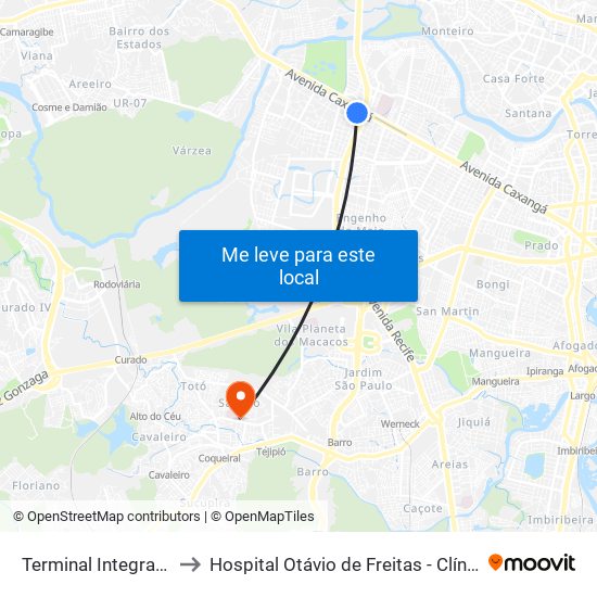 Terminal Integrado Cdu to Hospital Otávio de Freitas - Clínica Médica map