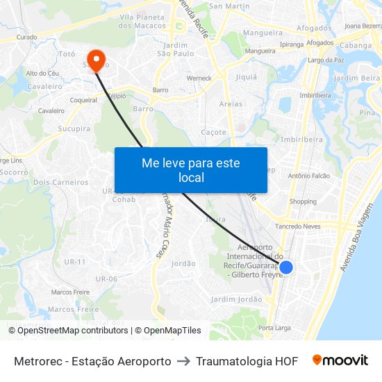 Metrorec - Estação Aeroporto to Traumatologia HOF map