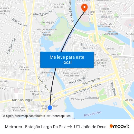 Metrorec - Estação Largo Da Paz to UTI João de Deus map