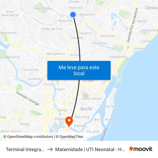 Terminal Integrado Xambá to Maternidade | UTI Neonatal - Hospital Esperança map