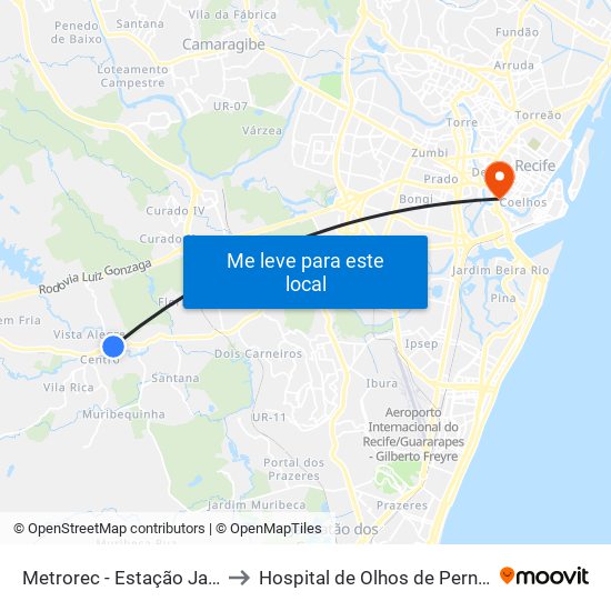 Metrorec - Estação Jaboatão to Hospital de Olhos de Pernambuco map