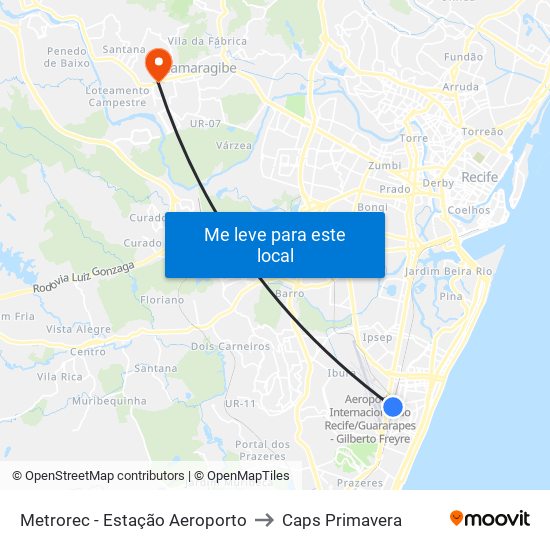 Metrorec - Estação Aeroporto to Caps Primavera map