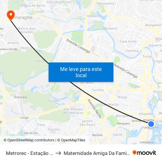 Metrorec - Estação Largo Da Paz to Maternidade Amiga Da Familia De Camaragibe map