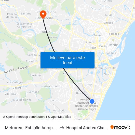 Metrorec - Estação Aeroporto to Hospital Aristeu Chaves map