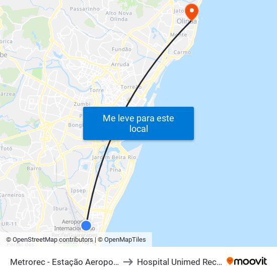 Metrorec - Estação Aeroporto to Hospital Unimed Recife map