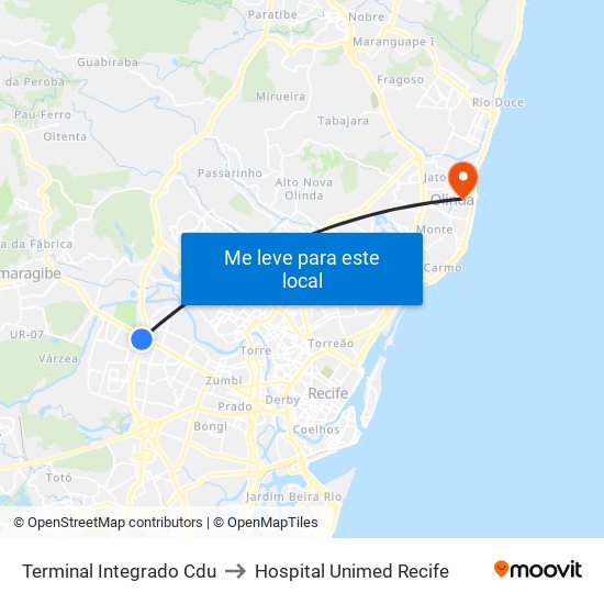 Terminal Integrado Cdu to Hospital Unimed Recife map