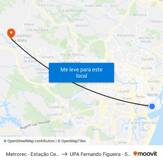 Metrorec - Estação Central Recife to UPA Fernando Figueira - São Lourenço map