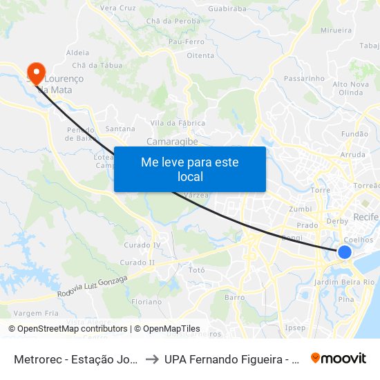 Metrorec - Estação Joana Bezerra to UPA Fernando Figueira - São Lourenço map