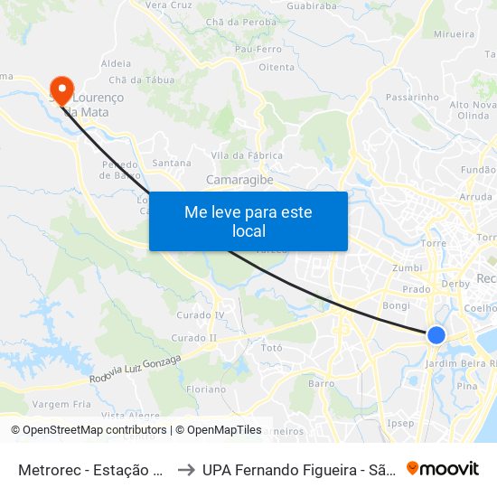 Metrorec - Estação Afogados to UPA Fernando Figueira - São Lourenço map