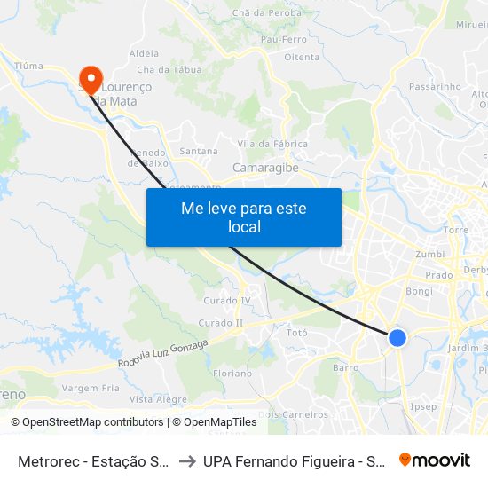 Metrorec - Estação Santa Luzia to UPA Fernando Figueira - São Lourenço map