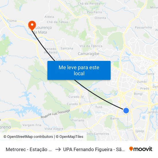 Metrorec - Estação Werneck to UPA Fernando Figueira - São Lourenço map