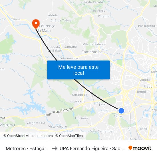 Metrorec - Estação Barro to UPA Fernando Figueira - São Lourenço map