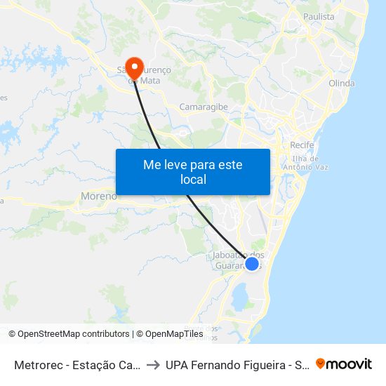 Metrorec - Estação Cajueiro Seco to UPA Fernando Figueira - São Lourenço map