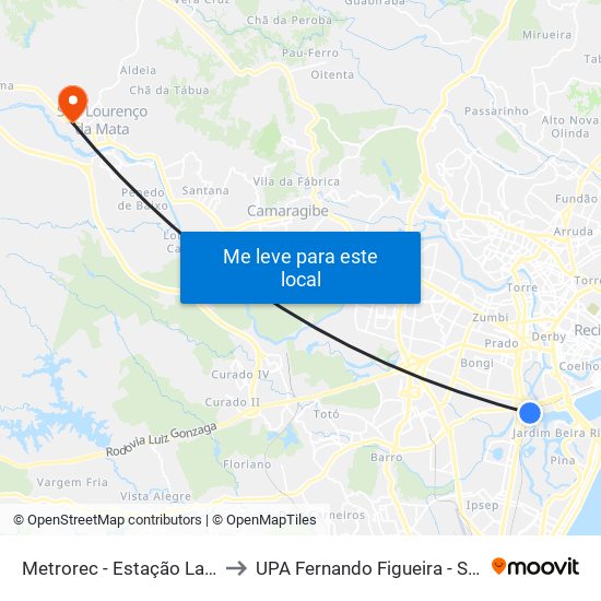 Metrorec - Estação Largo Da Paz to UPA Fernando Figueira - São Lourenço map