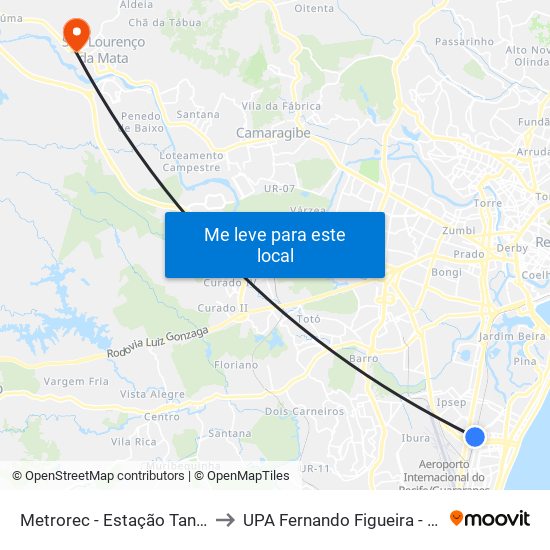 Metrorec - Estação Tancredo Neves to UPA Fernando Figueira - São Lourenço map