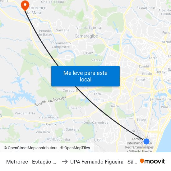 Metrorec - Estação Aeroporto to UPA Fernando Figueira - São Lourenço map