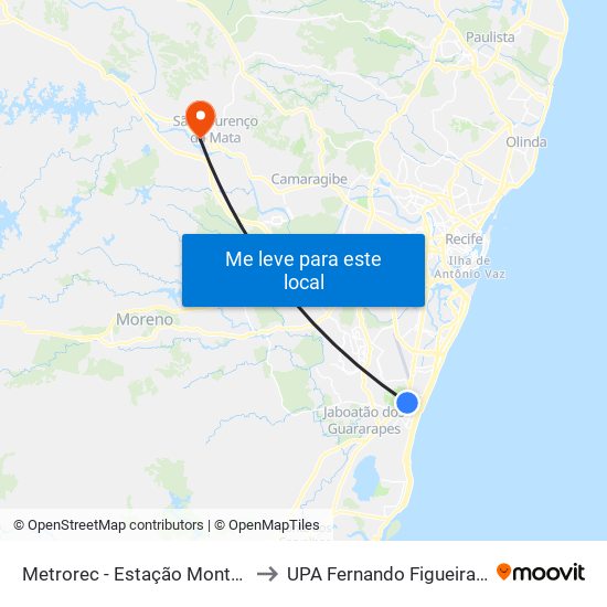 Metrorec - Estação Monte Dos Guararapes to UPA Fernando Figueira - São Lourenço map