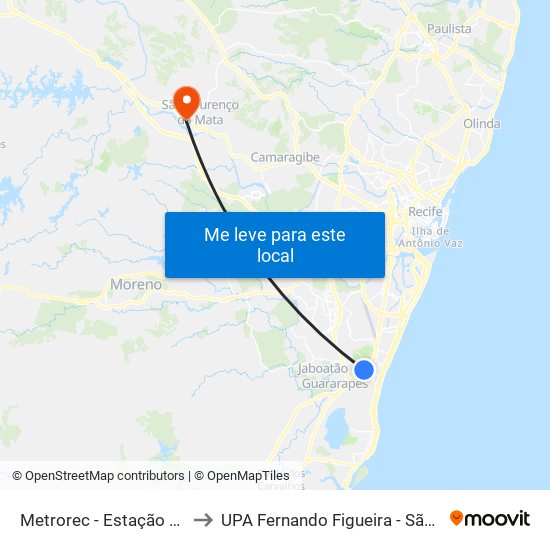 Metrorec - Estação Prazeres to UPA Fernando Figueira - São Lourenço map