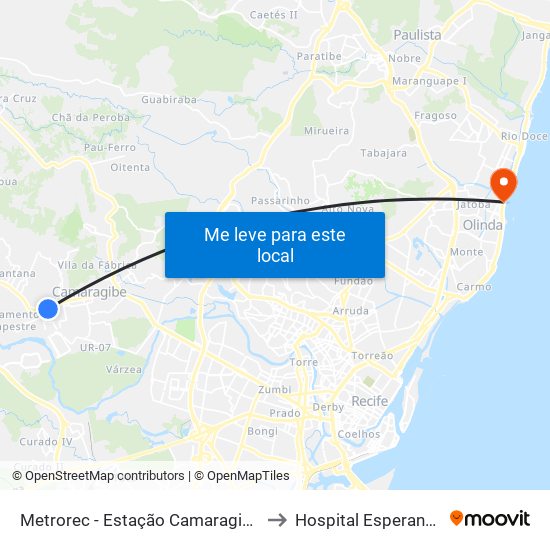 Metrorec - Estação Camaragibe to Hospital Esperança map