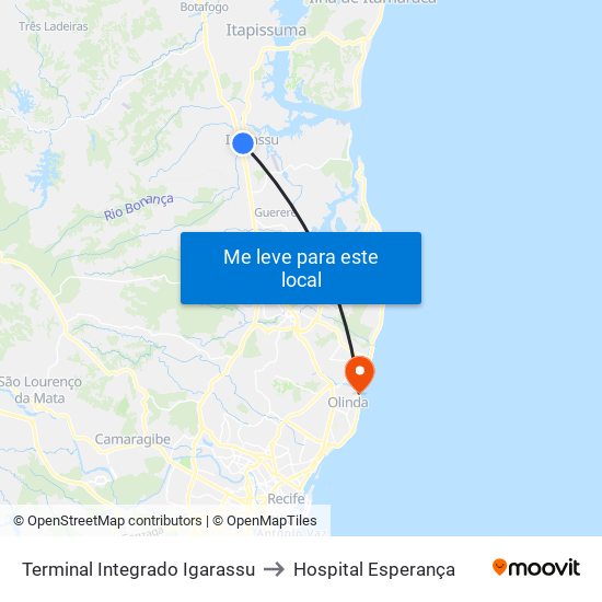 Terminal Integrado Igarassu to Hospital Esperança map