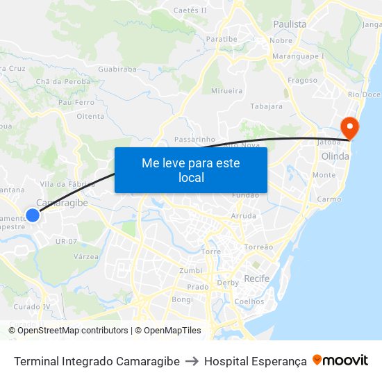 Terminal Integrado Camaragibe to Hospital Esperança map