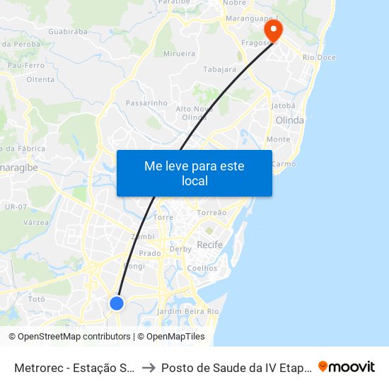 Metrorec - Estação Santa Luzia to Posto de Saude da IV Etapa - Rio Doce map