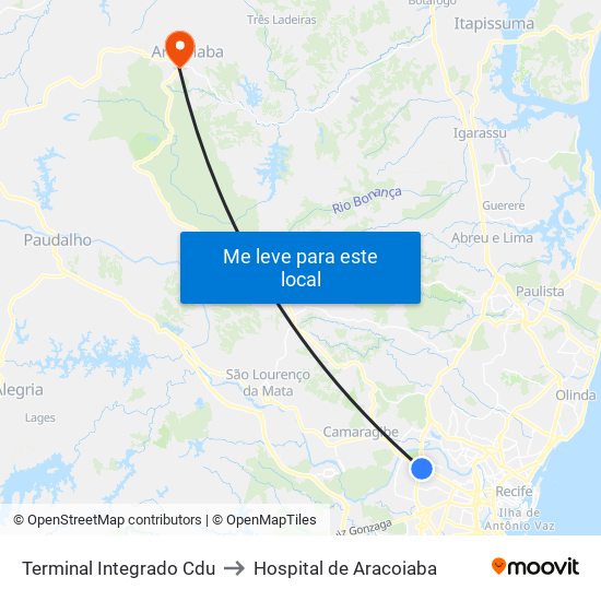 Terminal Integrado Cdu to Hospital de Aracoiaba map