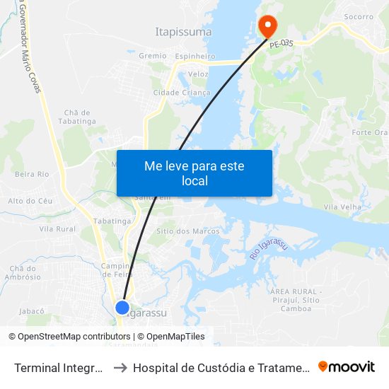 Terminal Integrado Igarassu to Hospital de Custódia e Tratamento Psiquiátrico-HCTP map