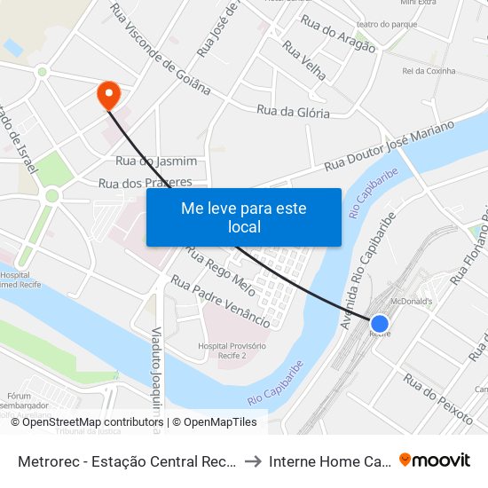 Metrorec - Estação Central Recife to Interne Home Care map