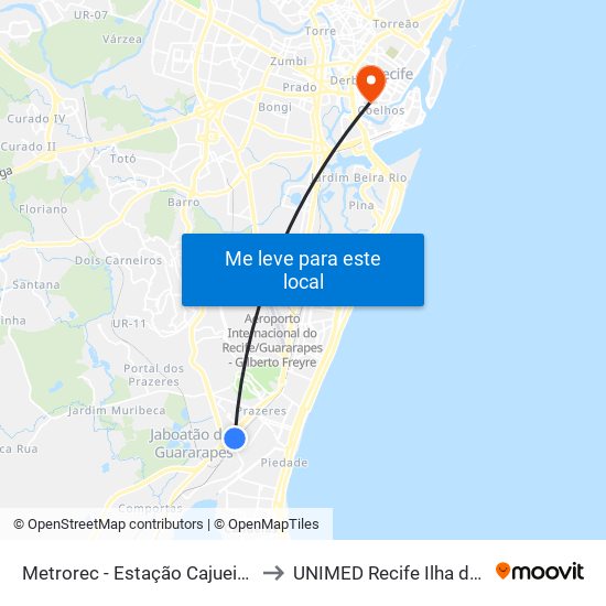 Metrorec - Estação Cajueiro Seco to UNIMED Recife Ilha do Leite map